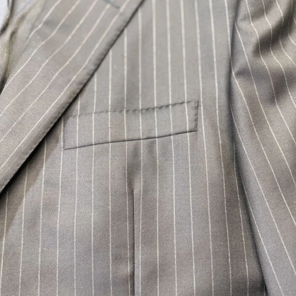 Hickey Freeman Loro Piana Super 150s Wool Mens Pinstripe Suit Jacket USA
